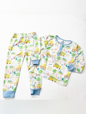 Cecil and Lou Schooltime Print Pajama Set Blue Back to School Alphabet